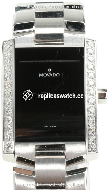 Movado Black/Silver 26mm Eliro Diamond Rectangular Watch Movado Black/Silver 26mm Eliro Diamond Rectangular Watch