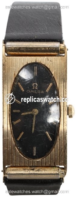 Omega Black/ Gold Vintage 14kt Rectangular Watch Omega Black/ Gold Vintage 14kt Rectangular Watch