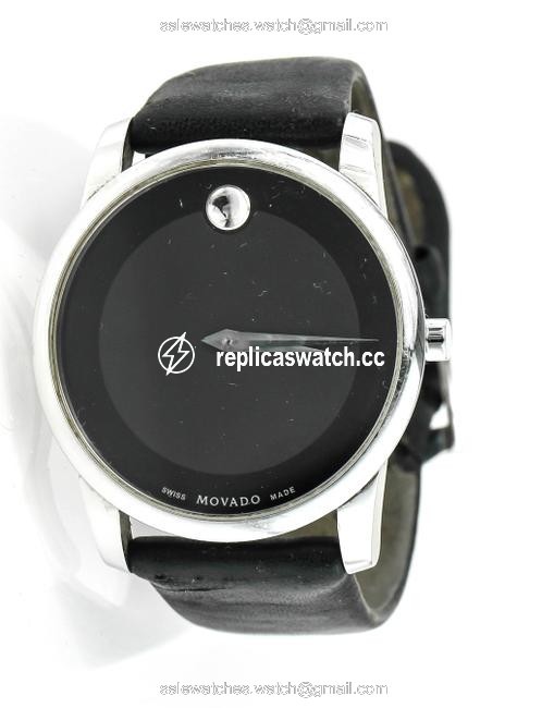 Movado Black Museum Stainless Steel Leather Watch Movado Black Museum Stainless Steel Leather Watch