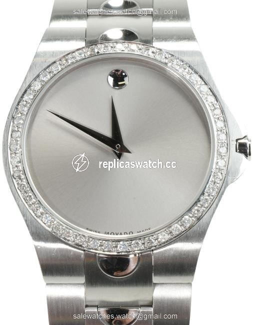 Movado Silver Luno Diamond Bezel Watch Movado Silver Luno Diamond Bezel Watch