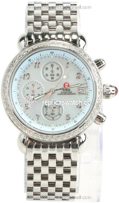 Michele Stainless Steel Csx Diamond Bezel Mother Of Pearl Watch Michele Stainless Steel Csx Diamond Bezel Mother Of Pearl Watch