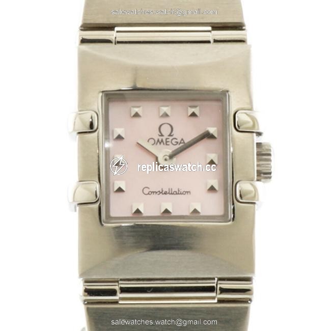 Omega Pink Shell Constellation Carre Quadra Silver Ladies Stainless Steel Watch Omega Pink Shell Constellation Carre Quadra Silver Ladies Stainless Steel Watch