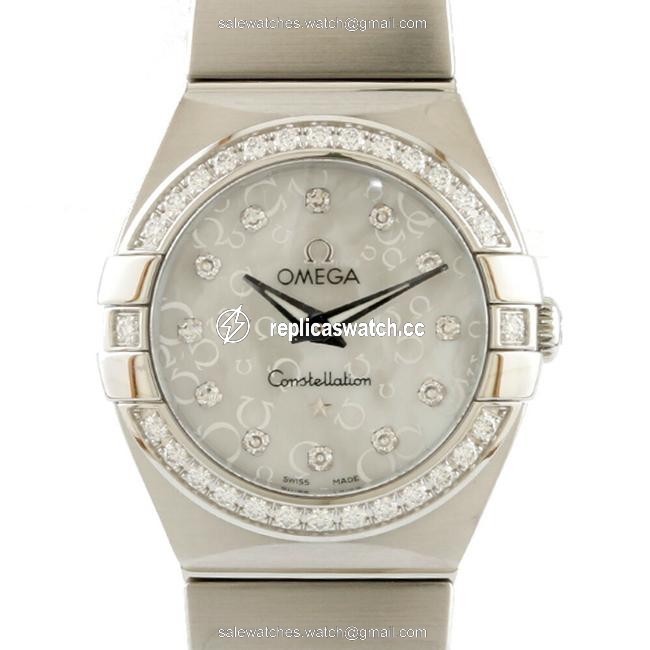 Omega Bezel Diamond 12p Constellation Silver White Ladies Stainless Steel Watch Omega Bezel Diamond 12p Constellation Silver White Ladies Stainless Steel Watch
