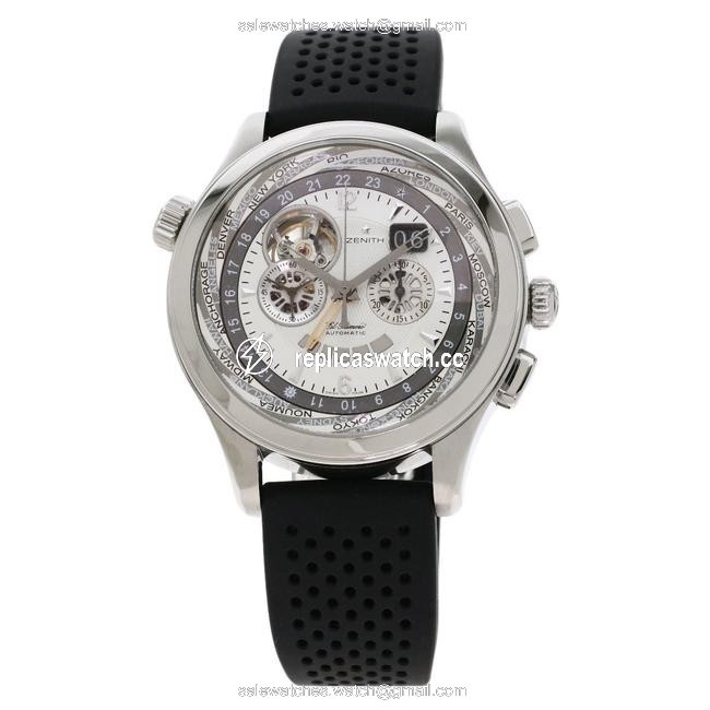 Zenith 03.0520.4037 01.c492 Grand Class Open Traveler Multicity Stainless Steel Rubber Men Watch Zenith 03.0520.4037 01.c492 Grand Class Open Traveler Multicity Stainless Steel Rubber Men Watch