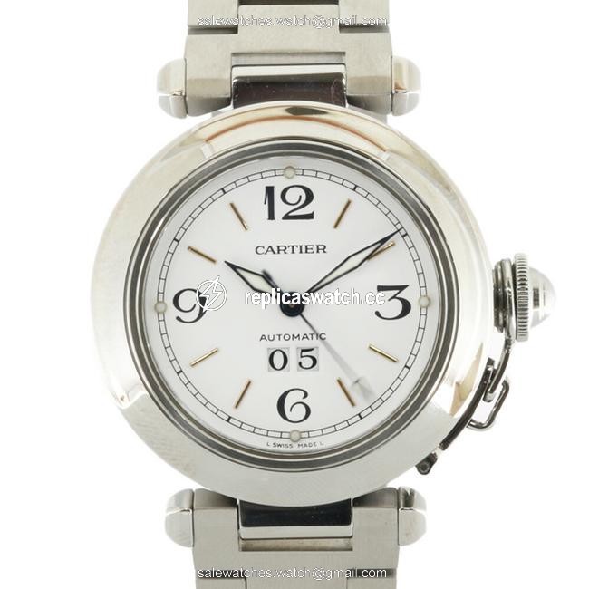 Cartier Pasha C Big Date 2475 Silver White Mens Stainless Steel Watch Cartier Pasha C Big Date 2475 Silver White Mens Stainless Steel Watch