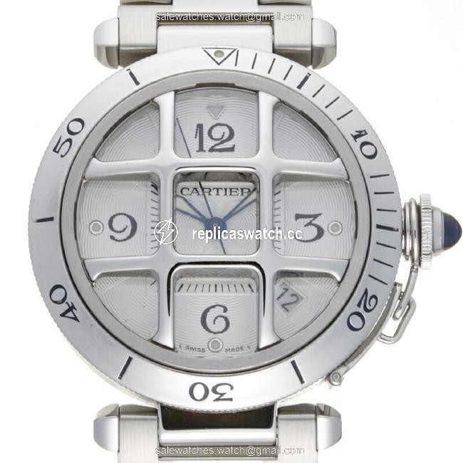 Cartier Pasha De Pronger Mens W31059h3 2379 Stainless Steel Silver Arabian Dial Watch Cartier Pasha De Pronger Mens W31059h3 2379 Stainless Steel Silver Arabian Dial Watch