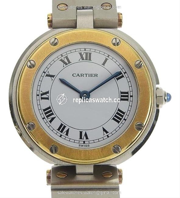 Cartier Gold / Silver Genuine Santos Round Ladies Quartz Wrist Watch Cartier Gold / Silver Genuine Santos Round Ladies Quartz Wrist Watch