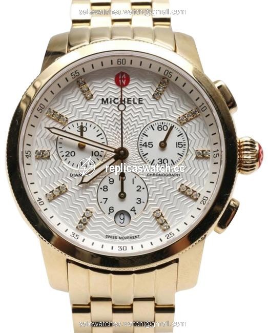 Michele Gold Plated Quartz with Diamond Markers Watch Michele Gold Plated Quartz with Diamond Markers Watch