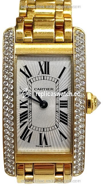 Cartier Great Condition Tank Americana 18 Karat Yellow Gold and Diamond Wrist Watch Cartier Great Condition Tank Americana 18 Karat Yellow Gold and Diamond Wrist Watch