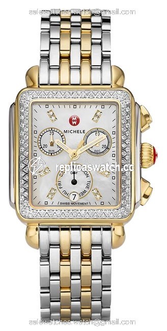 Michele Silver Gold Deco Two Tone Stainless Mother Of Pearl Diamond Dial Mww06p000108 Watch Michele Silver Gold Deco Two Tone Stainless Mother Of Pearl Diamond Dial Mww06p000108 Watch