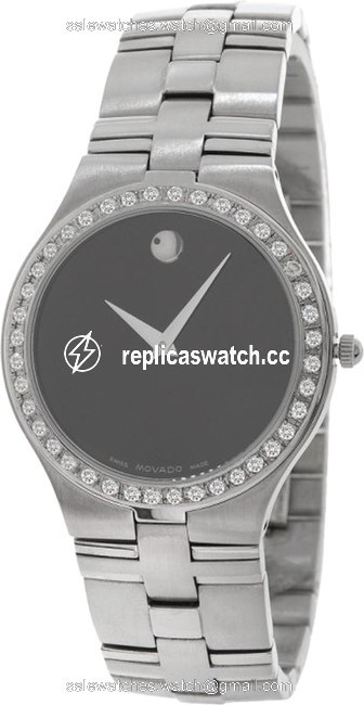Movado Black 0605023 Juro Ss with Customized Diamond Bezel Watch Movado Black 0605023 Juro Ss with Customized Diamond Bezel Watch