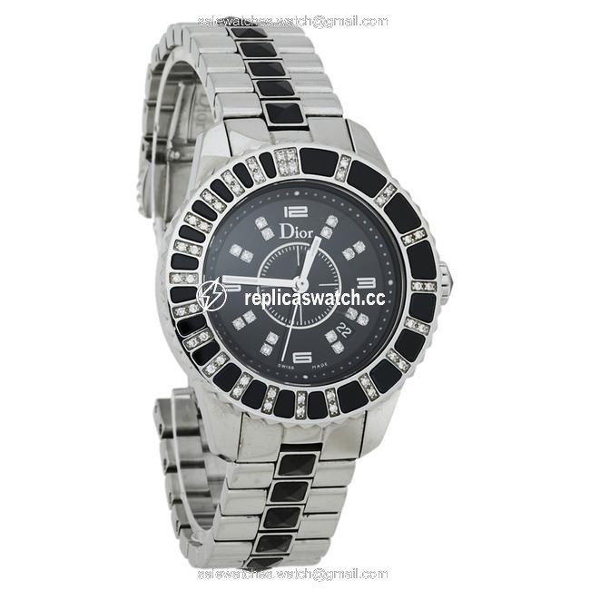 Dior Black Diamonds Stainless Steel Christal Cd113115m001 Quartz Womens Wristwatch 34 Mm Watch Dior Black Diamonds Stainless Steel Christal Cd113115m001 Quartz Womens Wristwatch 34 Mm Watch