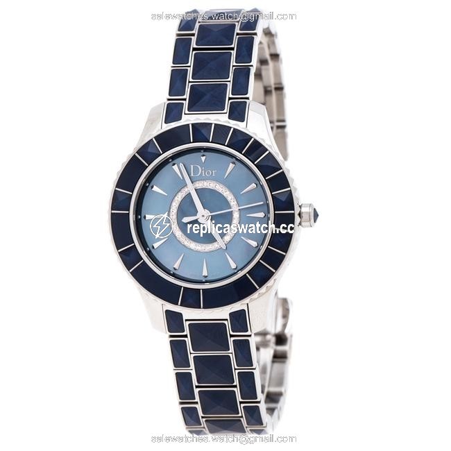 Dior Blue Mother Of Pearl Stainless Steel Christal Cd143117 Womens Wristwatch 33mm Watch Dior Blue Mother Of Pearl Stainless Steel Christal Cd143117 Womens Wristwatch 33mm Watch