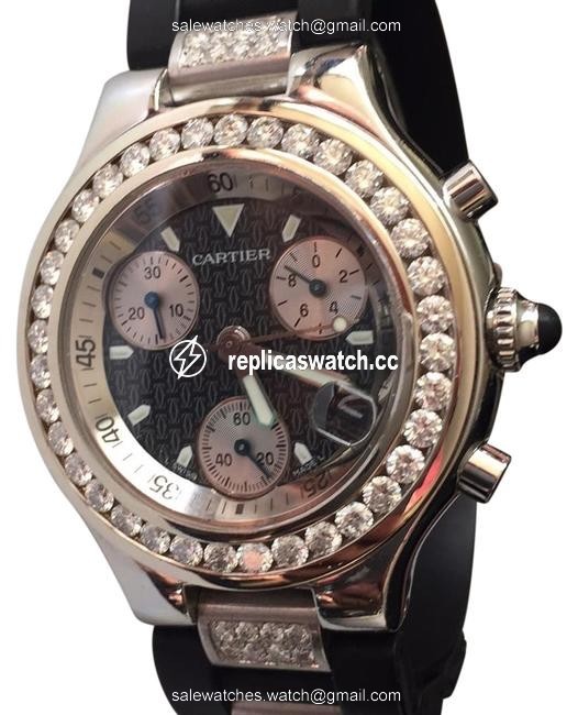 Cartier Black Silver Best Price 3 &1/4 Cts Diamond Chronoscaph 21 Watch Cartier Black Silver Best Price 3 &1/4 Cts Diamond Chronoscaph 21 Watch
