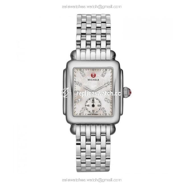 Michele Silver Deco Mid Stainless Mother Of Pearl Diamond Mww06v000002 Watch Michele Silver Deco Mid Stainless Mother Of Pearl Diamond Mww06v000002 Watch