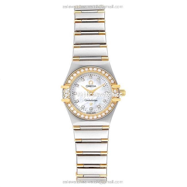 Omega Mop Diamonds Pave 18k Yellow Gold and Stainless Steel Constellation 1367.75.00 Womens Wristwatch 22.5 Mm Watch Omega Mop Diamonds Pave 18k Yellow Gold and Stainless Steel Constellation 1367.75.00 Womens Wristwatch 22.5 Mm Watch
