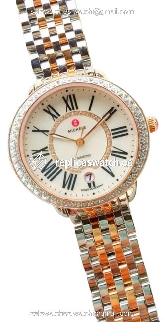 Michele Rose-gold/ Silver Nwot Serein 16 Diamond Two-tone Diamond Mw21b01d2963 Watch Michele Rose-gold/ Silver Nwot Serein 16 Diamond Two-tone Diamond Mw21b01d2963 Watch