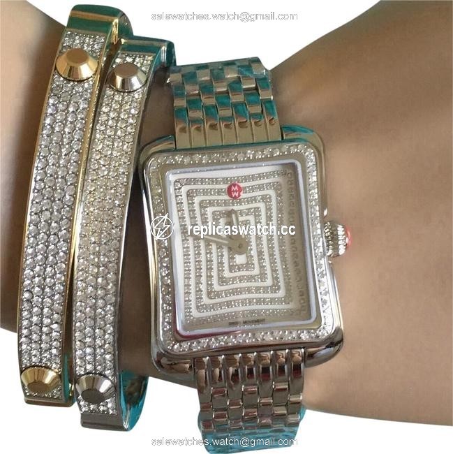 Michele Silver Deco Moderne 2 Diamond with Pave Face Mww06y000023 Watch Michele Silver Deco Moderne 2 Diamond with Pave Face Mww06y000023 Watch