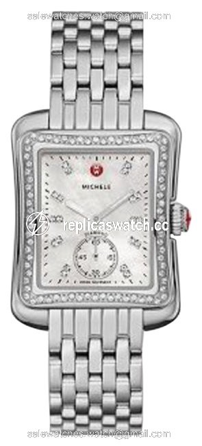 Michele Silver Mop Deco Moderne Ii 16 Diamond Two-tone Diamond Dial Watch Michele Silver Mop Deco Moderne Ii 16 Diamond Two-tone Diamond Dial Watch