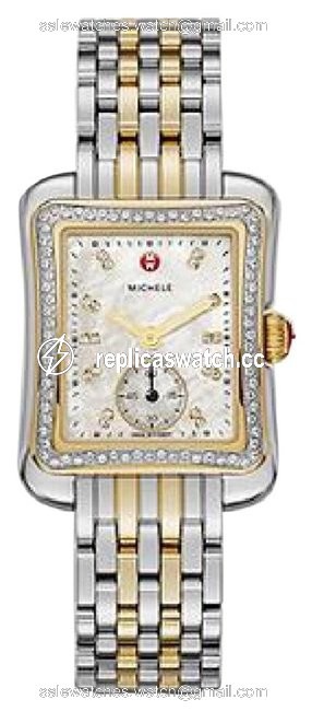 Michele Gold-silver Deco Moderne Ii 16 Diamond Two-tone Dial Watch Michele Gold-silver Deco Moderne Ii 16 Diamond Two-tone Dial Watch