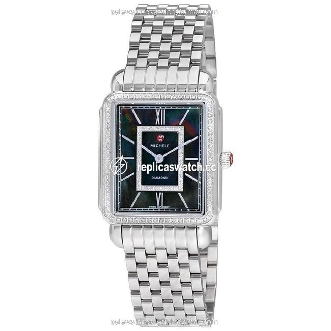 Michele Silver Black New Deco Ii Diamond Mop Dial Mw06x01a1965 Watch Michele Silver Black New Deco Ii Diamond Mop Dial Mw06x01a1965 Watch