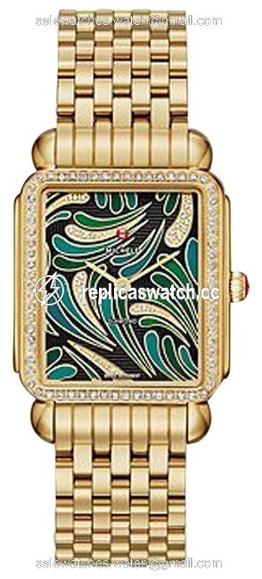 Michele Gold/ Green New 18mm Deco Ii Bijoux Diamond Mw06x01b0083 Watch Michele Gold/ Green New 18mm Deco Ii Bijoux Diamond Mw06x01b0083 Watch