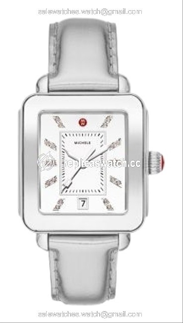 Michele Silver New Deco Sport High Shine Mirror Dial Leather Mww06k000021 Watch Michele Silver New Deco Sport High Shine Mirror Dial Leather Mww06k000021 Watch
