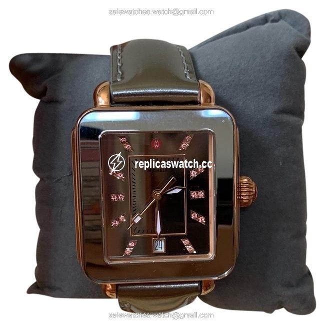 Michele Multicolor New Deco Sport High Shine Two Tone Mirror Dial Gunmetal Leather Watch Michele Multicolor New Deco Sport High Shine Two Tone Mirror Dial Gunmetal Leather Watch