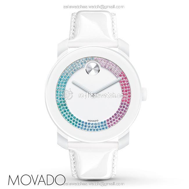 Movado White Bold 42mm with Rainbow Pave Swarovski Crystals Dial 3600295 Watch Movado White Bold 42mm with Rainbow Pave Swarovski Crystals Dial 3600295 Watch