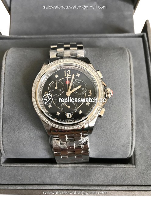 Michele Black/ Silver Belmore Chrono Diamond Diamond Dial Mww29b000004 Watch Michele Black/ Silver Belmore Chrono Diamond Diamond Dial Mww29b000004 Watch