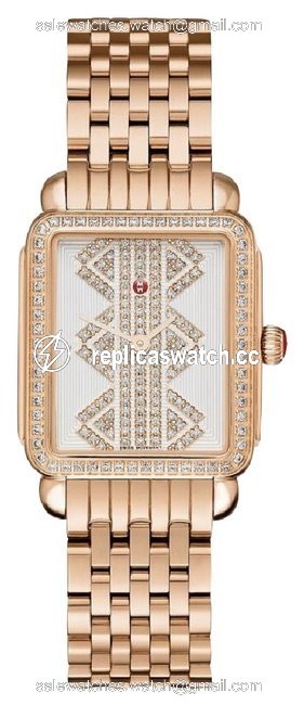 Michele Rose Gold deco Ll Mid Pattern Diamond Dial Mww06i000021 Watch Michele Rose Gold deco Ll Mid Pattern Diamond Dial Mww06i000021 Watch