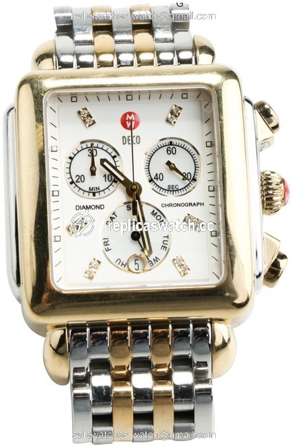 Michele Silver/Gold/White XL 36mm Deco Chronograph Two Tone Mw06z00c9046 Watch Michele Silver/Gold/White XL 36mm Deco Chronograph Two Tone Mw06z00c9046 Watch