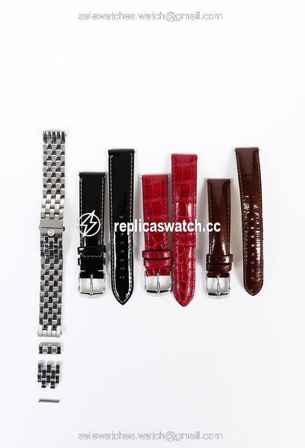 Michele Black;red Patent Leather Alligator Silver Tone Set Of 4 Straps Bands Watch Michele Black;red Patent Leather Alligator Silver Tone Set Of 4 Straps Bands Watch
