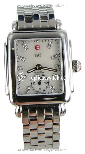Michele Silver Deco 16 Mww06v000002 Diamond Mother Of Pearl Dial Watch Michele Silver Deco 16 Mww06v000002 Diamond Mother Of Pearl Dial Watch