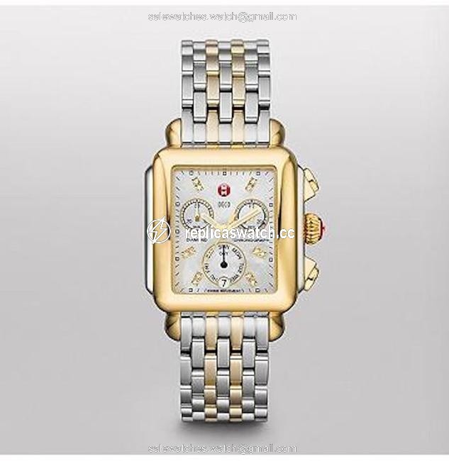 Michele XL Deco Diamond Dial Two Tone Gold Silver Watch Michele XL Deco Diamond Dial Two Tone Gold Silver Watch