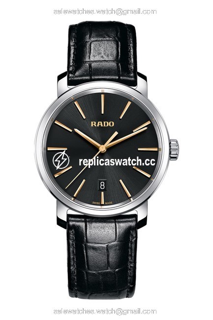 Rado Black XL Mens Diamaster Croc Embossed Leather Strap 40mm Watch Rado Black XL Mens Diamaster Croc Embossed Leather Strap 40mm Watch
