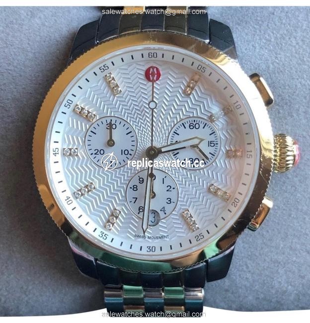 Michele Silver uptown Diamond Dial Chronograph 39mm Two Tone Watch Michele Silver uptown Diamond Dial Chronograph 39mm Two Tone Watch