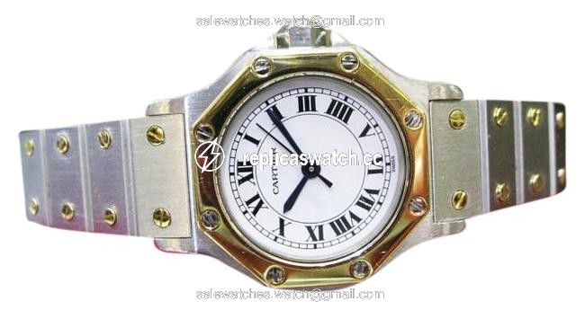Cartier Santos Octagon Ladies Steel 18k Gold 25mm Automatic Watch Cartier Santos Octagon Ladies Steel 18k Gold 25mm Automatic Watch