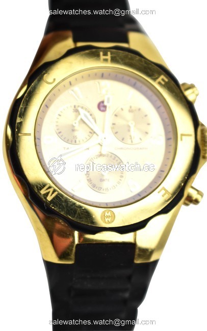 Michele Gold Metal/Black & Logo Quartz Chronograph (Mo) Watch Michele Gold Metal/Black & Logo Quartz Chronograph (Mo) Watch