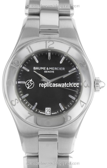 Baume & Mercier Black Linea Stainless Steel Quartz Ladies 10010 Watch Baume & Mercier Black Linea Stainless Steel Quartz Ladies 10010 Watch