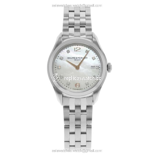 Baume & Mercier Steel Clifton Mop Diamond Dial Quartz Ladies Moa10176 Watch Baume & Mercier Steel Clifton Mop Diamond Dial Quartz Ladies Moa10176 Watch