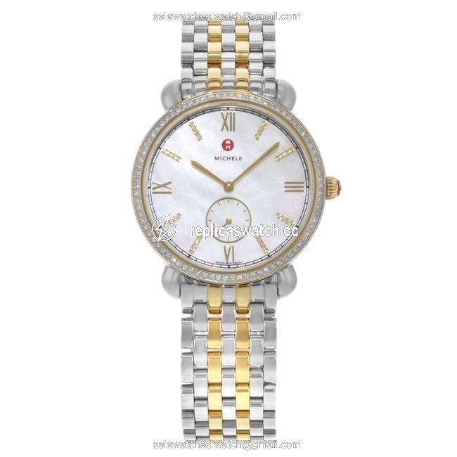 Michele Two-tone Gracile Mother Of Pearl Diamond Quartz Ladies Watch Michele Two-tone Gracile Mother Of Pearl Diamond Quartz Ladies Watch