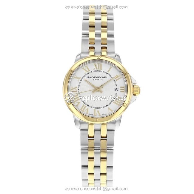 Raymond Weil White with Gold Accents Saxo Two Tone Ion Plated Steel Quartz Unisex 9521tt Watch Raymond Weil White with Gold Accents Saxo Two Tone Ion Plated Steel Quartz Unisex 9521tt Watch