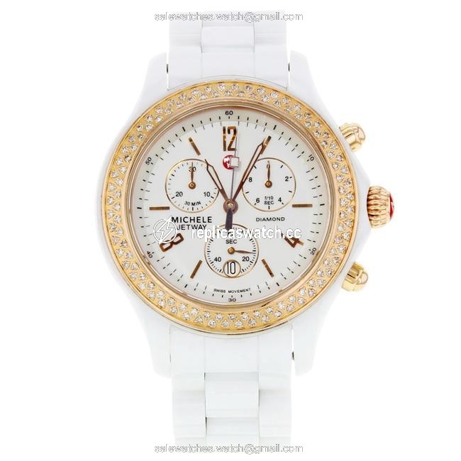 Michele White Jetway Diamond 0.50cttw Ceramic Plated Steel Ladies Mww17b000008 Watch Michele White Jetway Diamond 0.50cttw Ceramic Plated Steel Ladies Mww17b000008 Watch
