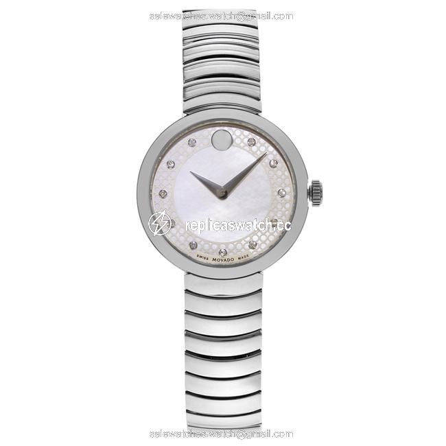 Movado White Myla Mop Diamond Dial Steel Quartz Ladies 0607044 Watch Movado White Myla Mop Diamond Dial Steel Quartz Ladies 0607044 Watch