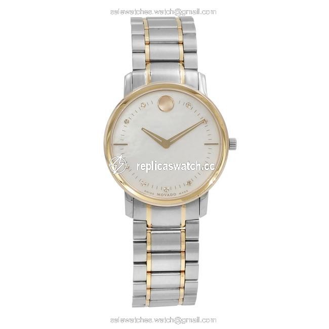Movado Mother Of Pearl Thin Classic Diamond Dial Two Tone Steel Quartz Ladies 0606692 Watch Movado Mother Of Pearl Thin Classic Diamond Dial Two Tone Steel Quartz Ladies 0606692 Watch