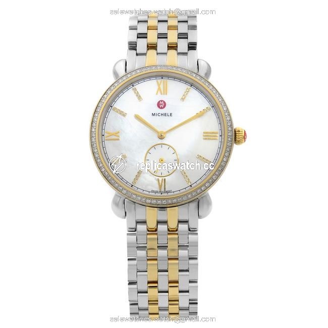 Michele Two Tone Steel Gracile Mop Dial Quartz Ladies Mww26a0000 Watch Michele Two Tone Steel Gracile Mop Dial Quartz Ladies Mww26a0000 Watch