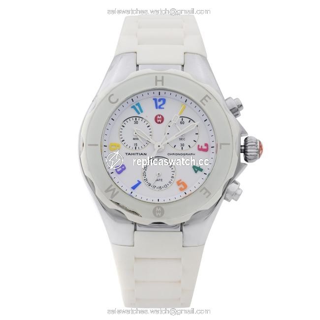 Michele White Rubber Tahitian Jellybean Steel Quartz Ladies Mww12f000013 Watch Michele White Rubber Tahitian Jellybean Steel Quartz Ladies Mww12f000013 Watch