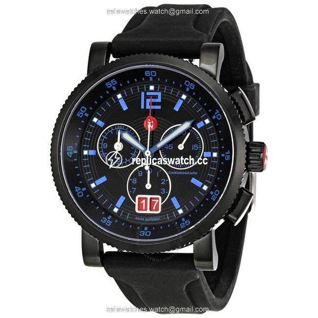 Michele Black Blue Sail Techno Large Sport Silicone Strap 42 Mww01k000037 Watch Michele Black Blue Sail Techno Large Sport Silicone Strap 42 Mww01k000037 Watch