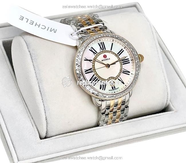 Michele Two Tone Serein Diamond Mother Of Pearl Womens Mww21b000032 Watch Michele Two Tone Serein Diamond Mother Of Pearl Womens Mww21b000032 Watch